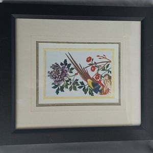 ART Framed bird with flowers, 15x18"